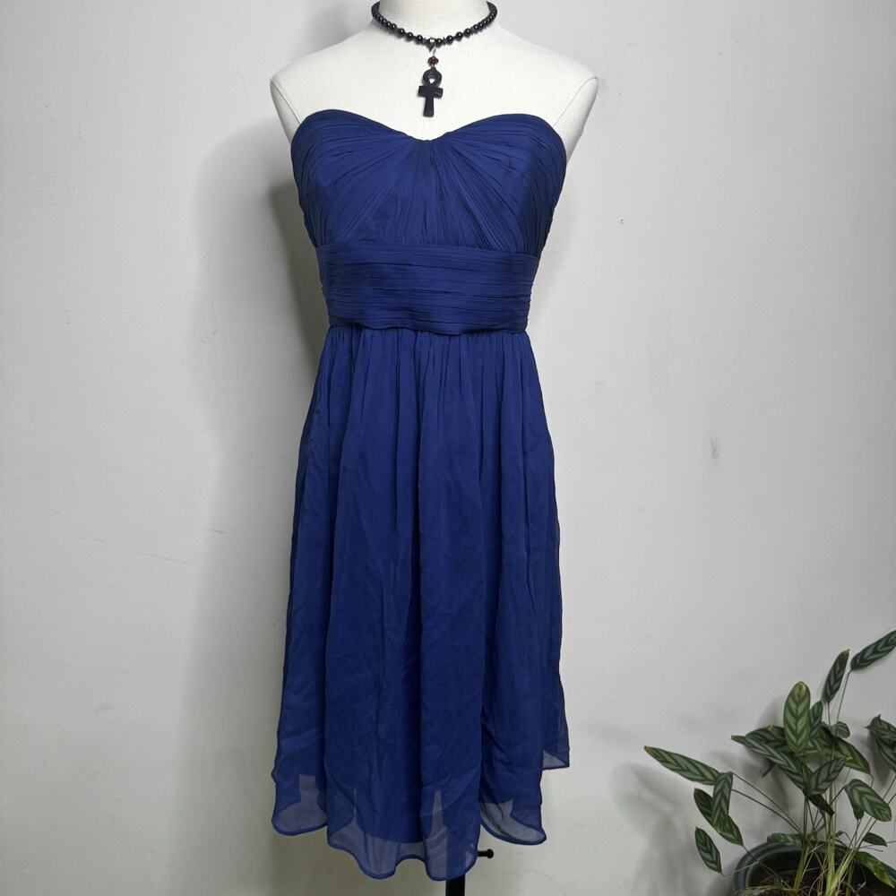 J.Crew Marbella Silk Chiffon Strapless Dress Navy Size 6